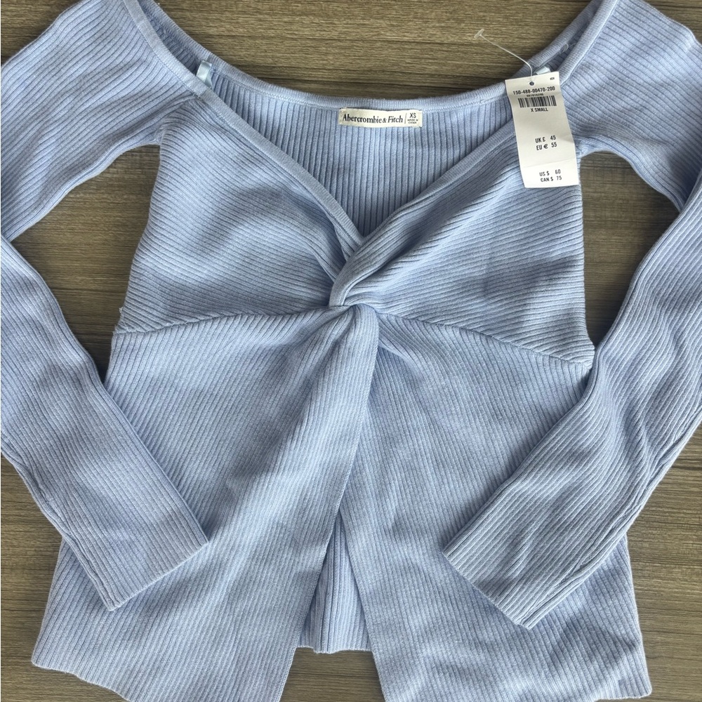 Abercrombie & Fitch Light Blue Off-the-Shoulder Sweater
